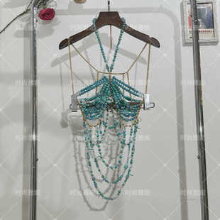 时尚 雅妮欧美跨境速卖通镂空辣妹露背亚克力身体链挂脖手工串珠