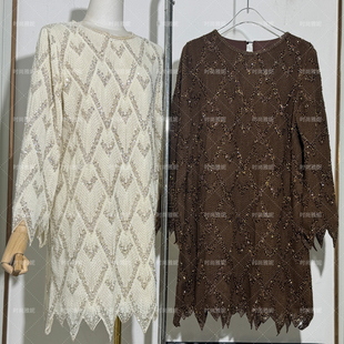 时尚 网红裙子潮 雅妮欧美重工亮片钉珠连衣裙女宽松显瘦包臀中长款