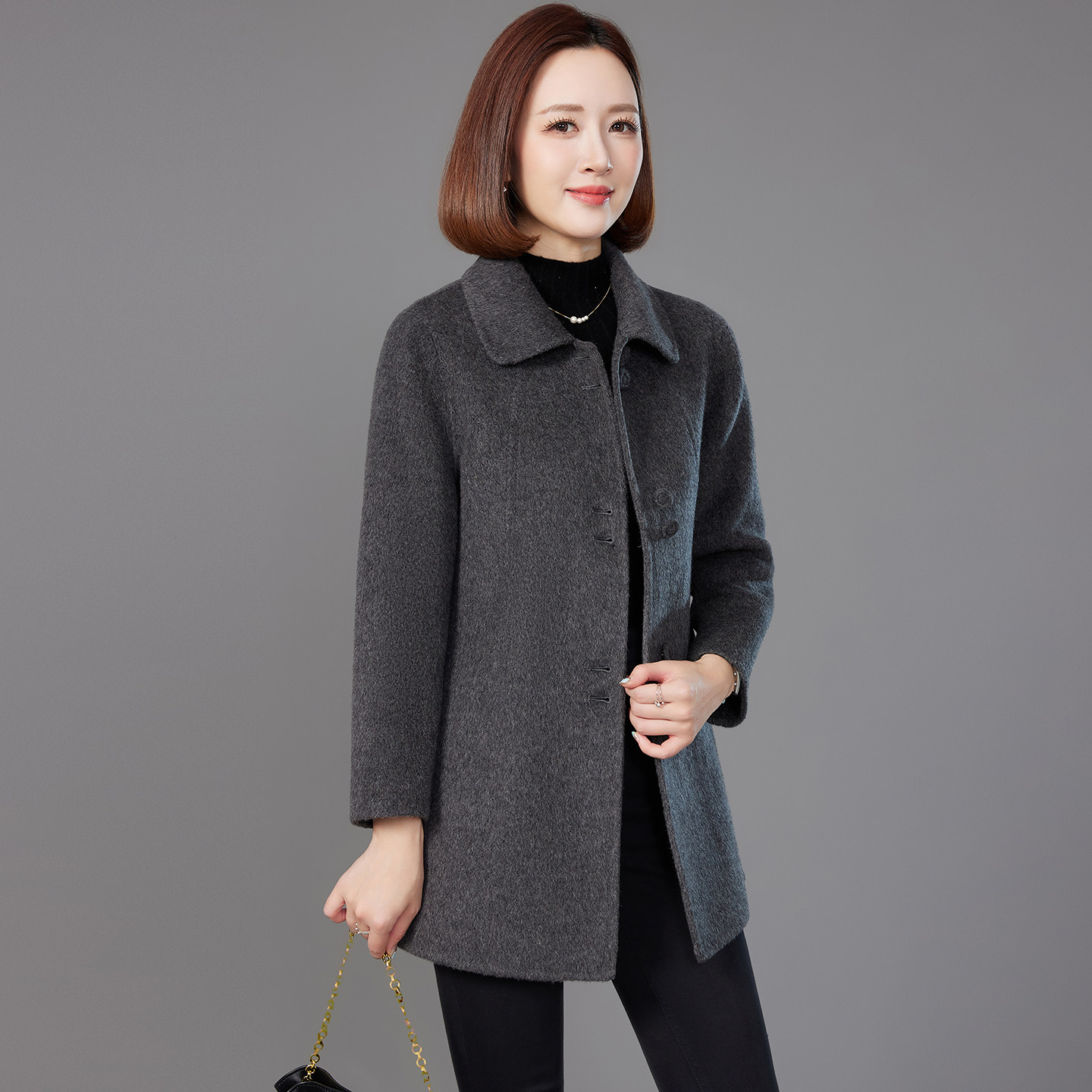 中年妈妈双面羊绒大衣女图片