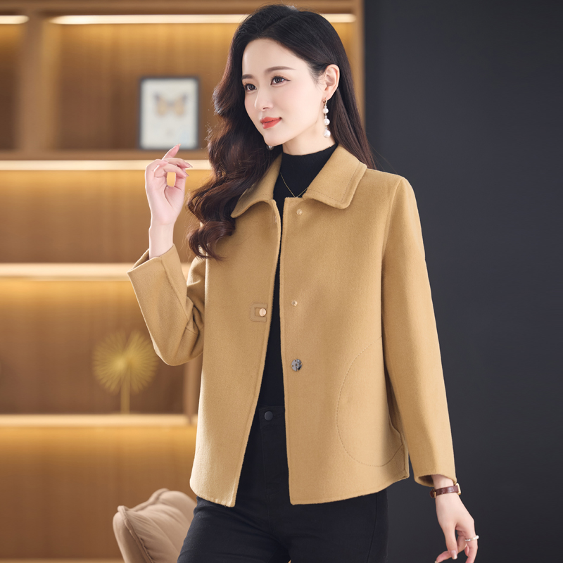 生财羊羊毛双面呢短款通勤羊绒