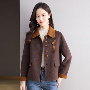 小个子羊毛呢外套 秋冬季 拼色高端双面呢羊绒大衣女短款 2025年新款