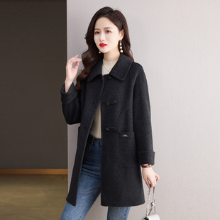 不粘毛黑色双面呢羊绒大衣女中长款 高级感秋冬羊毛呢外套 2025新款