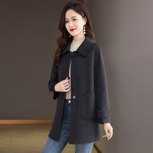 黑灰色双面羊绒大衣女中长款2025年新款中年妈妈装羊毛呢子外套