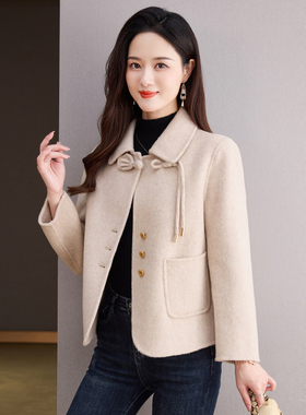 燕麦色短款高端双面羊绒大衣女2025年新款秋冬洋气小个子羊毛外套