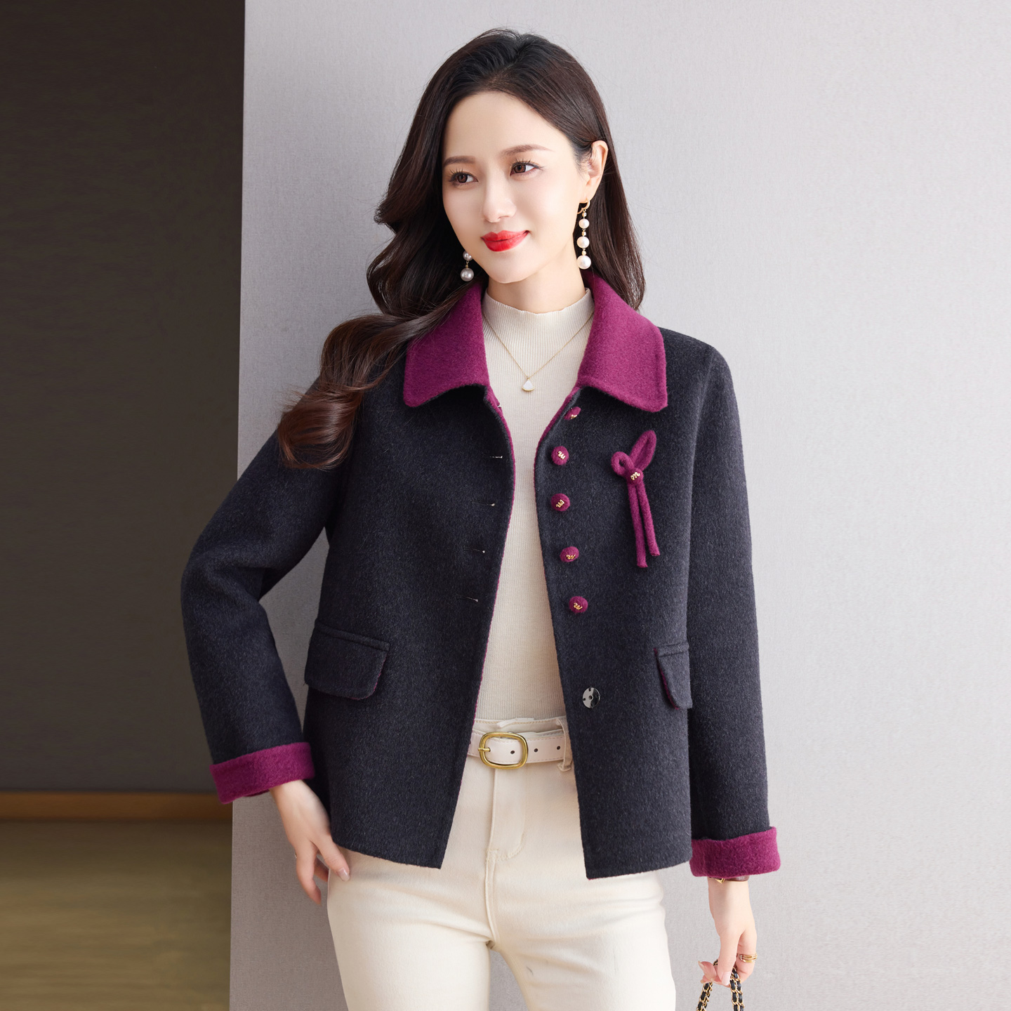 AB面高端双面呢羊绒大衣女