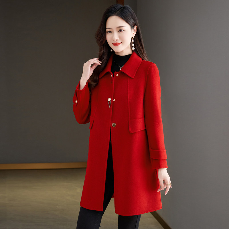 中年妈妈款高级感双面呢羊绒大衣女2024洋气中长款秋冬装羊毛外套