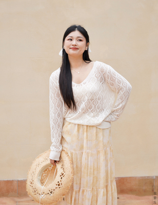 FLOREATELIER镂空V领薄款天丝针织罩衫宽松慵懒风显瘦打底衫上衣