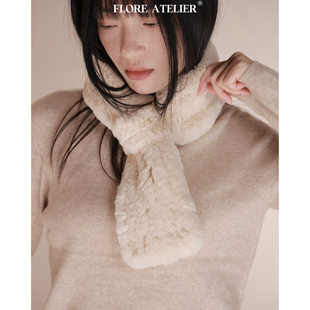 FLOREATELIER冬季纯色双面赖兔绒加厚保暖围巾百搭气质围脖
