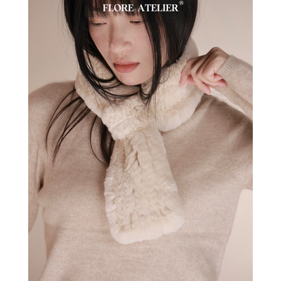 FLOREATELIER冬季纯色双面赖兔绒加厚保暖围巾百搭气质围脖