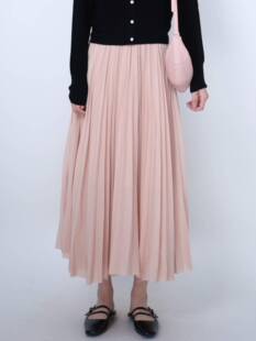 FLOREATELIER2024春夏松紧腰优雅垂坠感百褶风琴裙高腰显瘦长裙