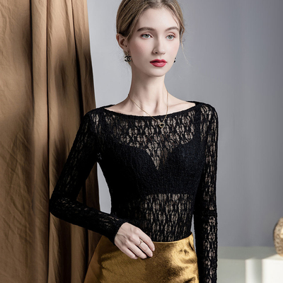性感薄款镂空蕾丝打底衫女款长袖