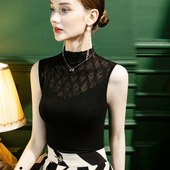 背心女秋装 2025年新款 洋气砍袖 半高领无袖 打底衫 蕾丝拼接坎肩上衣