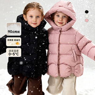 Amila女童黑色三防羽绒服秋冬季新款宝宝加厚保暖白鸭绒连帽外套