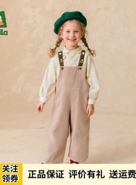 Amila女童纯棉灯芯绒背带裤2025秋季新款宝宝时尚休闲裤百搭长裤