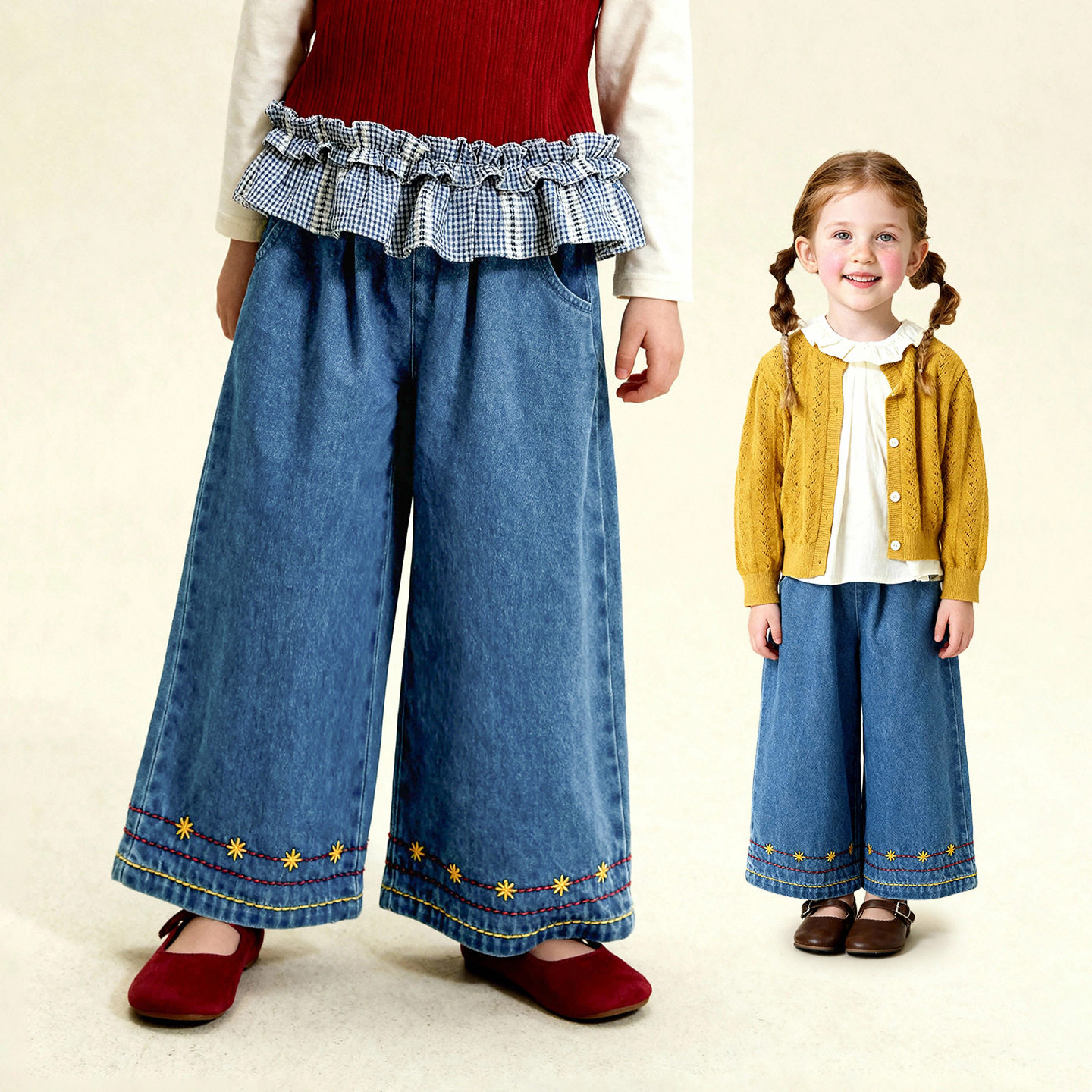 Amila女童阔腿牛仔裤2026春季新款儿童直筒裤宝宝宽松休闲长裤子