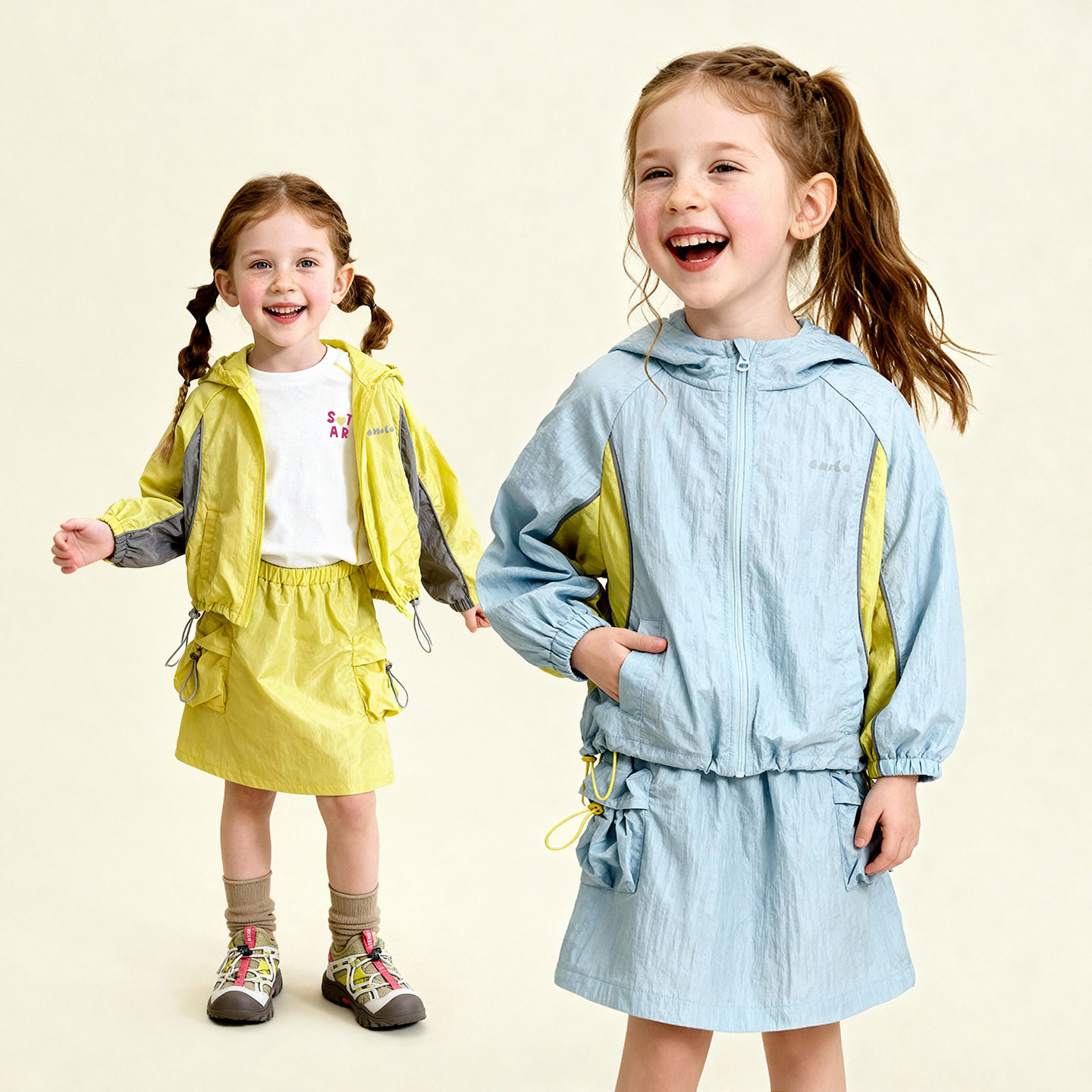 Amila女童户外运动套装春夏季新款儿童薄款连帽外套半身裙两件套