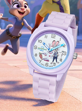 迪士尼疯狂动物城朱迪尼克手表女学生紫色卡通石英表生日礼物