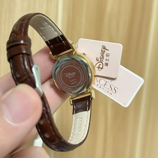 Disney迪士尼轻奢小众石英腕表女复古皮带手表优雅小圆表生日礼物