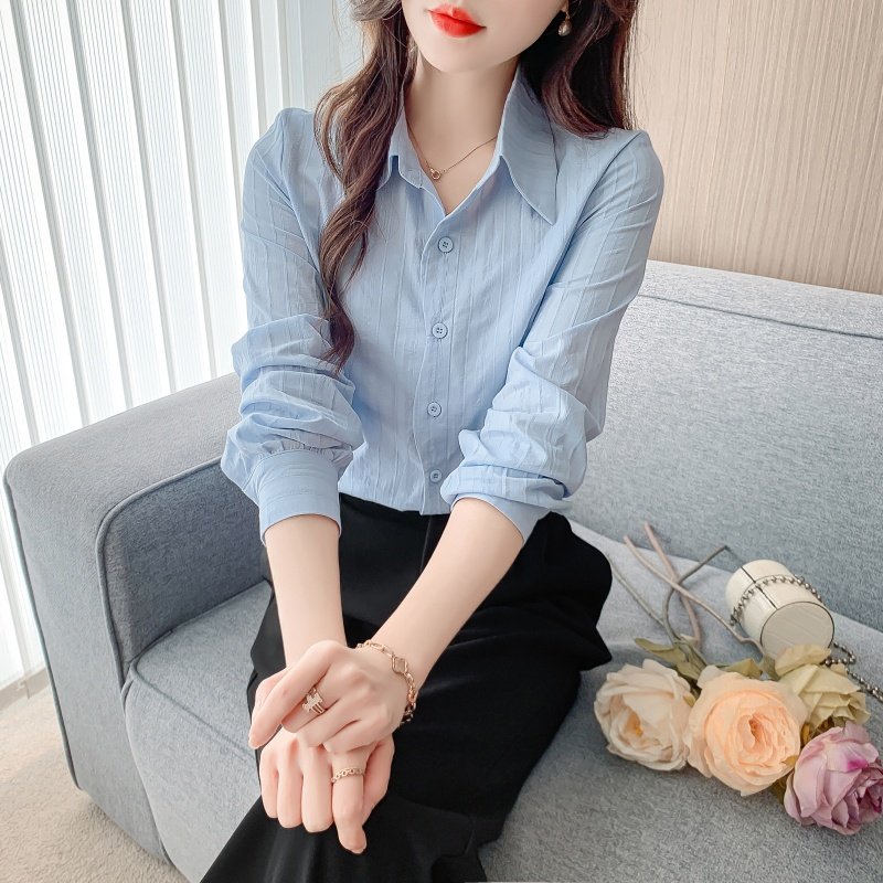 2026春秋季新款职业纯色女士衬衣纯棉衬衫女洋气全棉减龄百搭上衣