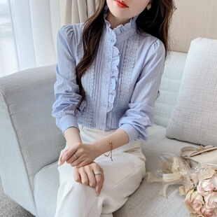 春秋季2026年新款纯棉衬衫女洋气全棉女士衬衣长袖木耳领上衣百搭