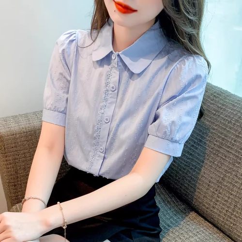 纯棉衬衫女洋气全棉设计感小众2026夏季新款女装短袖减龄职业上衣
