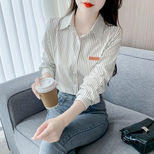 春秋季2026新款女装时尚休闲条纹女士衬衣棉布衬衫女洋气减龄上衣