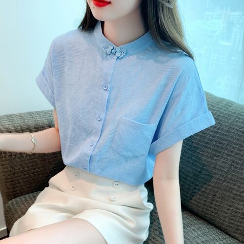 纯棉衬衫女洋气全棉宽松遮肚子