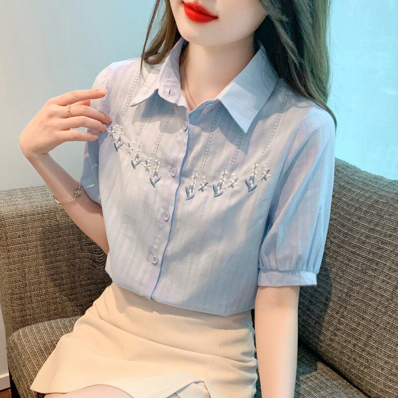 夏季2026年新款女装时尚刺绣纯棉衬衫女洋气全棉衬衣减龄上衣百搭