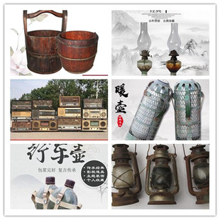 老物件怀旧摆件马灯电视米斗木桶收音机闹钟手电筒暖壶民俗收藏品