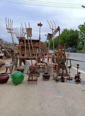 民俗老物件老农具木杈陶罐