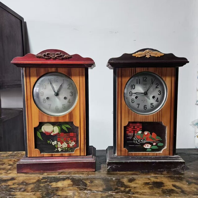 复古怀旧马头钟实木座钟手动上弦座钟民俗老物件收藏送礼影视道具