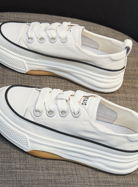 真皮小白鞋女2026春季新款厚底松糕女鞋网红爆款小众运动休闲板鞋