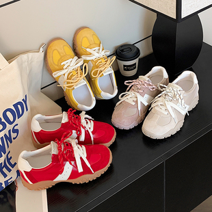 真皮7cm内增高德训鞋女2025春夏季新款小个子厚底休闲运动阿甘鞋