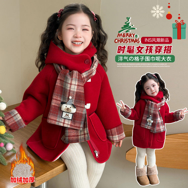 童装冬天加厚保暖新年服呢大衣女普通外套
