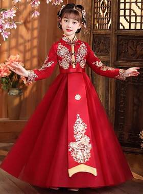儿童汉服唐装女中国风秀禾服拜年服女童红色新年过年宝宝旗袍秋冬