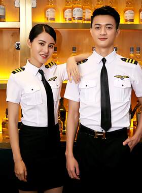夜场ktv服务员工作服空乘空少短袖衬衣酒吧前台吧台传送服装夏款
