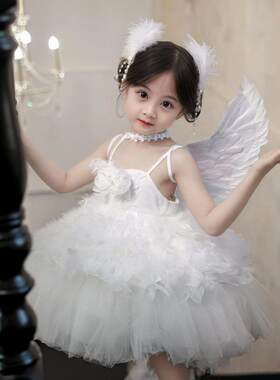 女孩白天鹅洛丽塔公主裙儿童美丽的婚纱女孩生日礼服天使羽毛裙