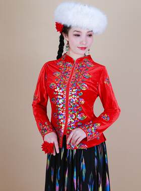 新疆舞上衣女民族风绣花金丝绒舞蹈服广场舞服维族舞秋季舞服外套