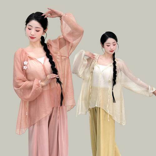 古典舞服女身韵纱衣练功服中国舞现代舞宽松训练服飘逸上衣套装女