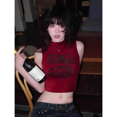 红色背心女外穿小众设计感辣妹穿搭服饰女团jazz爵士跳舞kpop上衣