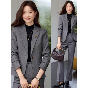 毛呢西装套装女高级感加厚小个子短款职业正装女士西服外套工作服