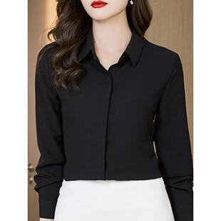 黑色衬衫女士长袖夏季薄褶皱宽松上衣工作服正式专业优雅雪纺衬衫
