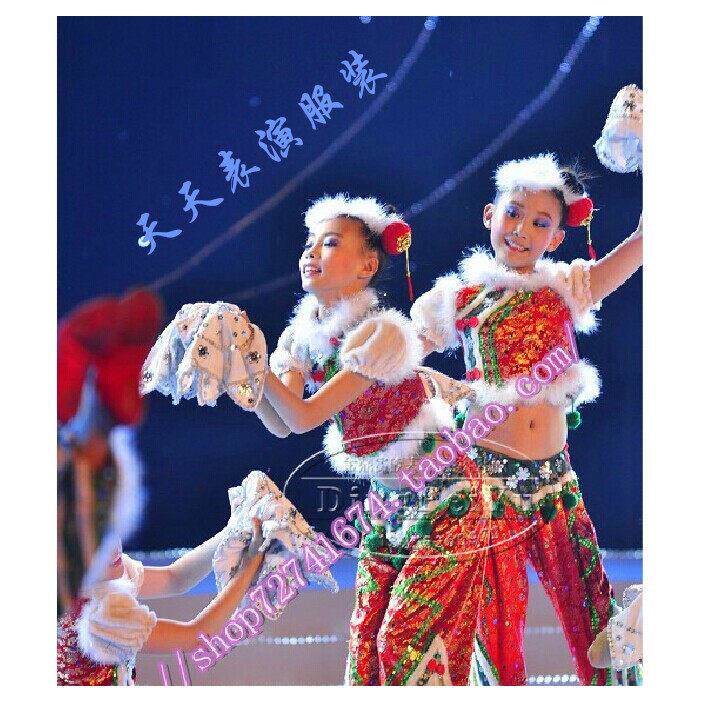 儿童女汉族秧歌服表演演出服装民族手绢舞元旦新年喜庆手绢舞蹈服