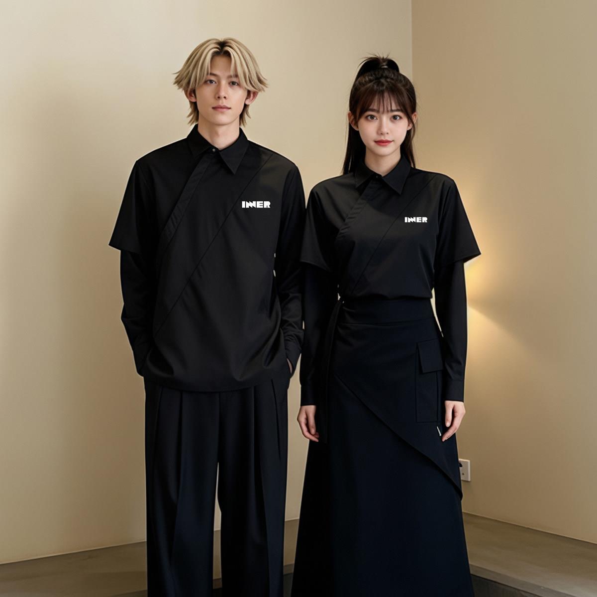 餐饮店服务员工作服秋冬长袖套装时尚餐厅饭馆火锅烧烤店工装定制
