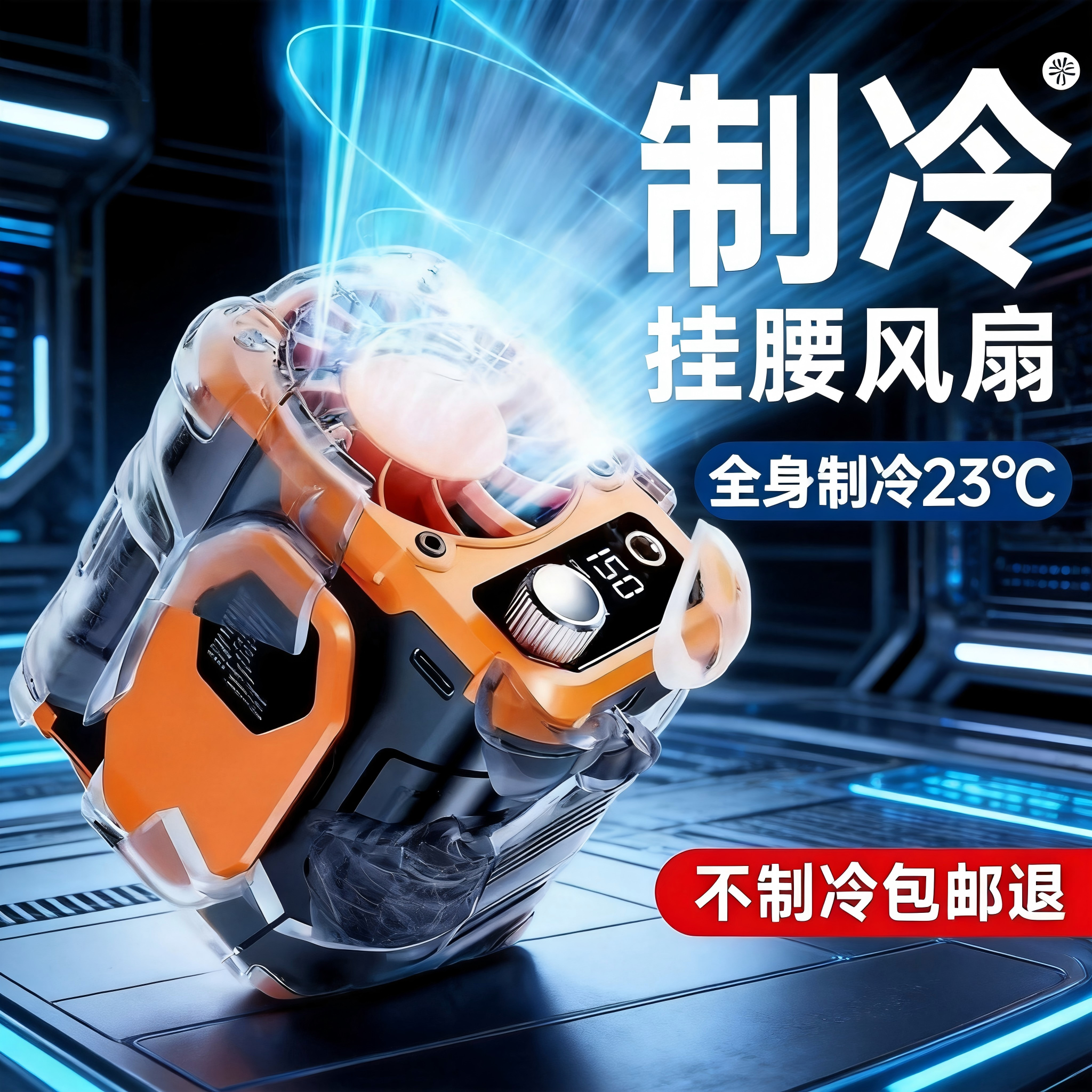 挂腰风扇冷风机超长续航ICE压缩制冷风扇夏天室外工地消暑便携式