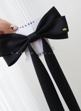 毛晓小彤同款大号黑色蝴蝶结长飘带发夹新款气质弹簧夹发饰头饰品