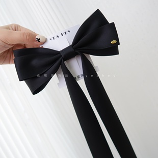 毛晓小彤同款大号黑色蝴蝶结长飘带发夹新款气质弹簧夹发饰头饰品