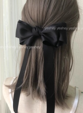 经典小众设计黑色大蝴蝶结发夹双层布艺高级感鸭嘴弹簧夹头绳发圈