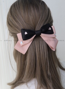 韩系甜美千禧风蝴蝶结发夹女高级感甜酷闪钻后脑勺弹簧夹新款发饰