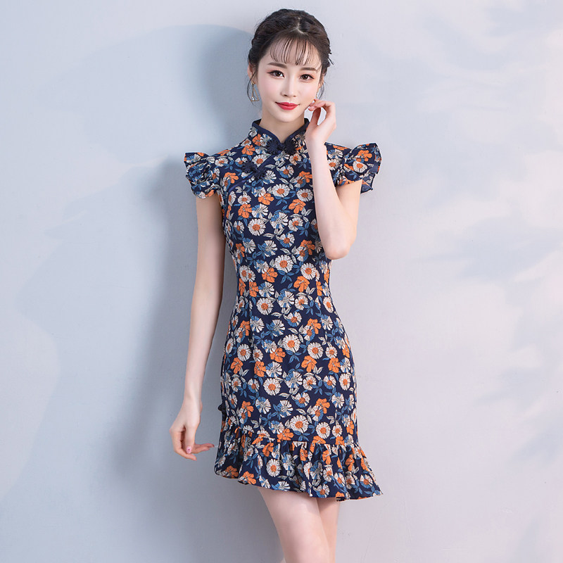 cheongsam 2019 summer new pattern daily fashion fish tail girl student temperament Improved edition Dress freshin the Women's clothing/Boutique , Wedding/Cheongsam/Formal dress , Cheongsam  category - from Buy2taobao.com to provide professional Taobao agent buy service